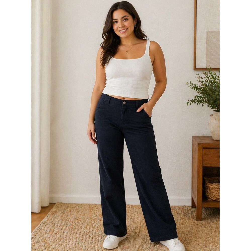 LR904 Octobre Editions Navy Cotton Pants Size 30 Straight Leg Casual EU